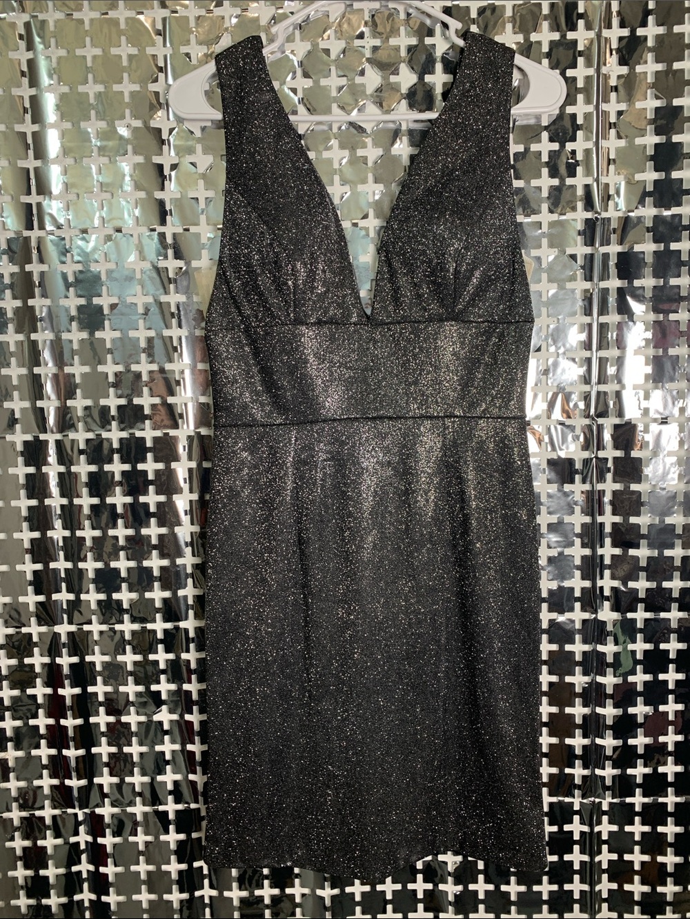 Ed Young Shimmer Deep V Black Midi Dress